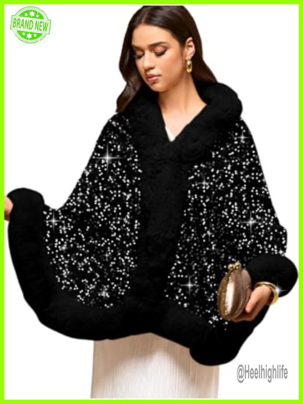 Sequin Faux Fur Shawl Wrap Poncho Velvet Cape Bridal Wedding Party